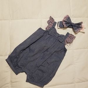 The Children's Place Chambray Romper w Headband